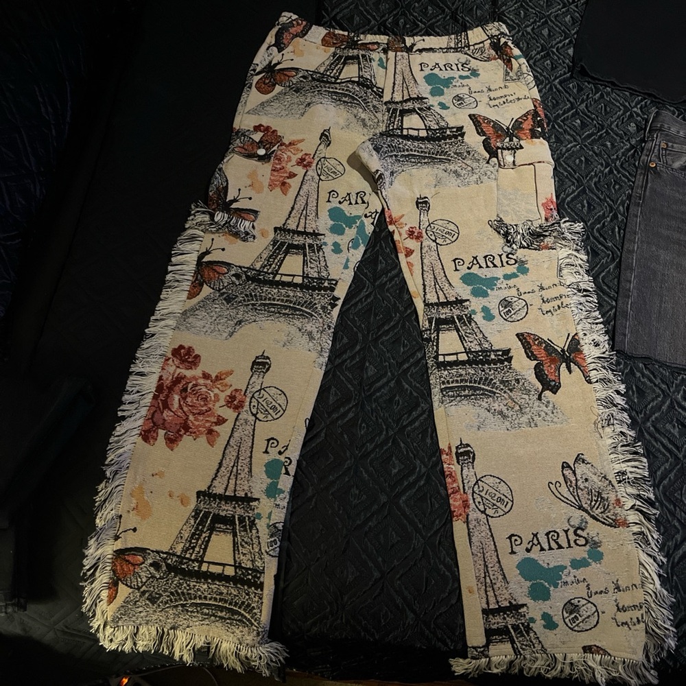 Paris Print Fringe Jeans